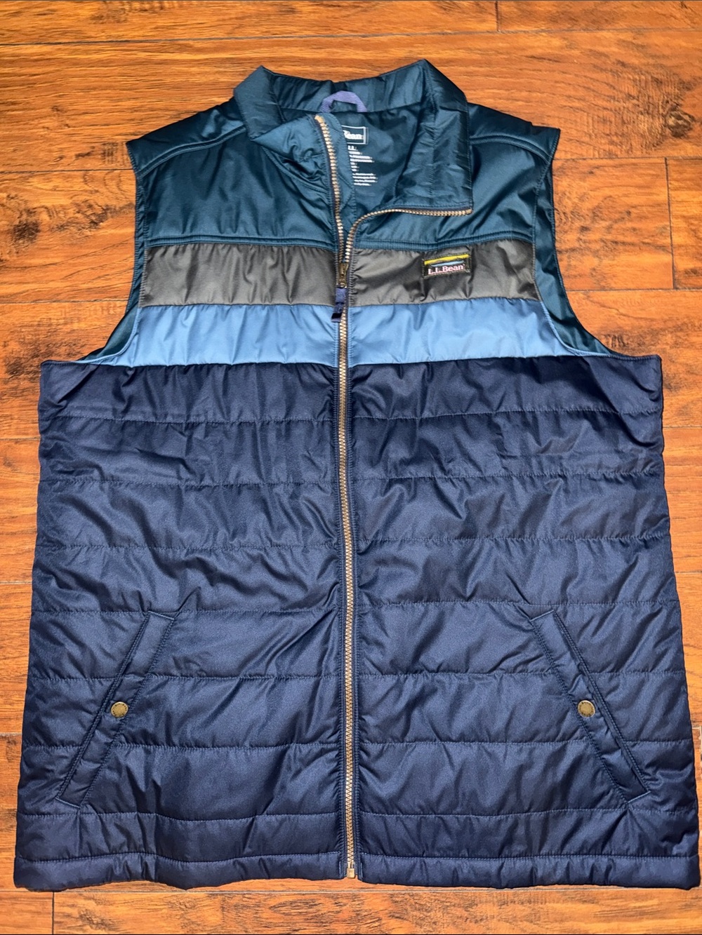 L.L. Bean Men's XLT Navy, Grey, & Light Blue Quilted Puffer Vest